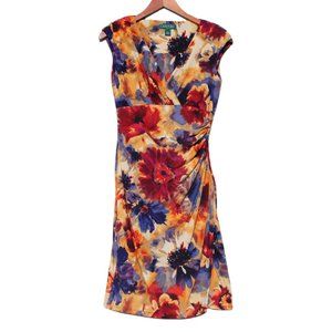 NWOT LAUREN Ralph Lauren Woman's Floral Ruffle Dress Sleeveless Sheath Midi Sz 4